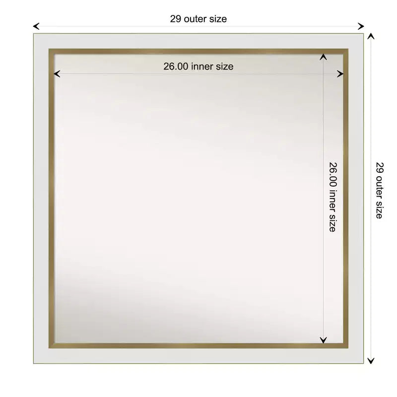 Miroir mural étroit de salle de bain blanc 29 po x 29 po non biseauté