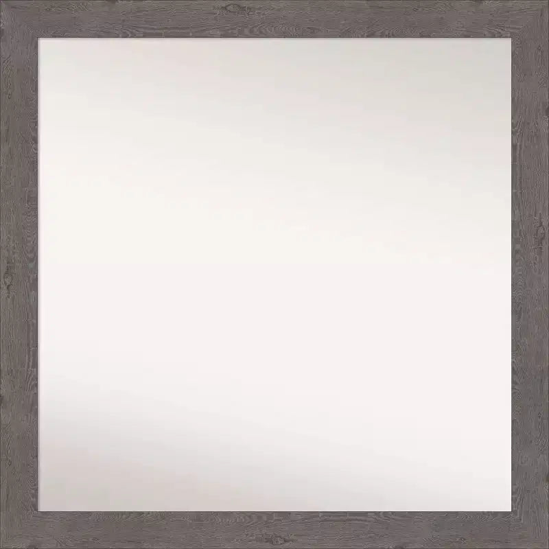 30" x 30" Non-Beveled Rustic Plank Gray Narrow Bathroom Wall Mirror - Amanti Art: Square, Polystyrene Frame, Wall Mounted