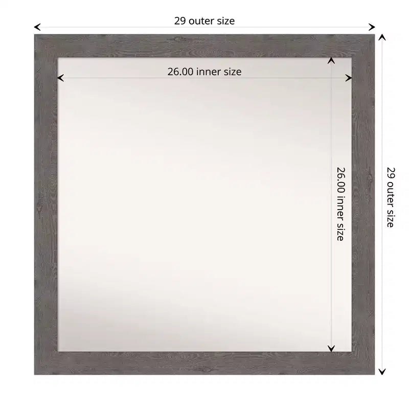 Miroir mural étroit de salle de bain gris en planches rustiques non biseautées de 30 po x 30 po