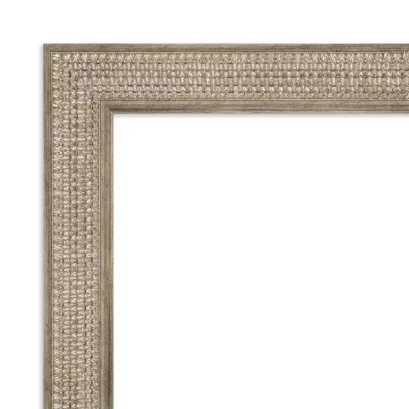 Miroir mural de salle de bain 42" x 30" en bois argenté à treillis sans biseau : Design rectangulaire moderne, quincaillerie de fixation incluse