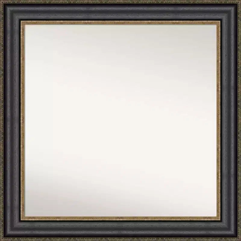 32" x 32" Non-Beveled Thomas Black Bronze Bathroom Wall Mirror - Amanti Art: Modern Square Polystyrene Frame, Includes Mount Hardware