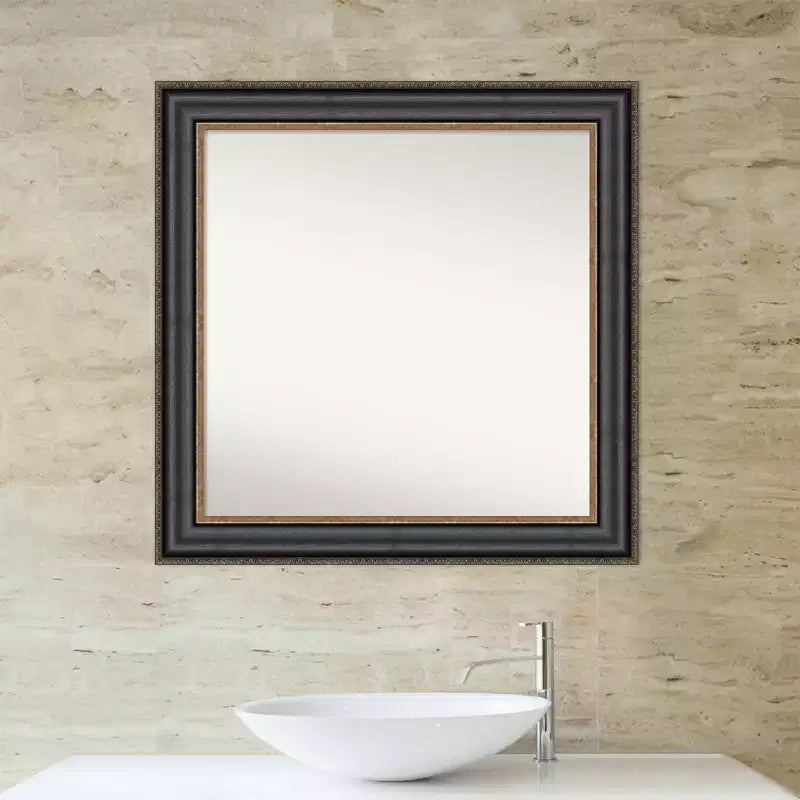 Miroir mural de salle de bain bronze noir de 32 po x 32 po sans biseaux