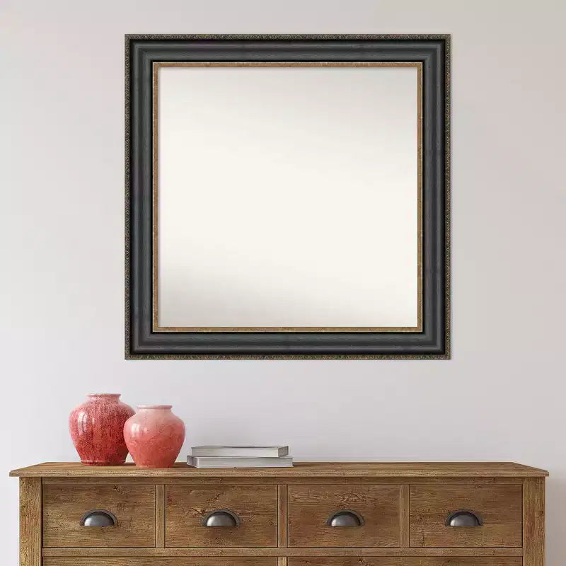 Miroir mural de salle de bain bronze noir de 32 po x 32 po sans biseaux