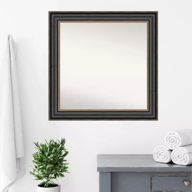 Miroir mural de salle de bain bronze noir de 32 po x 32 po sans biseaux