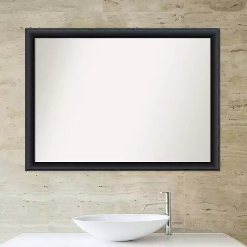Miroir mural de salle de bain en bois non biseauté 42" x 31" Noir : rectangulaire moderne, fixation murale