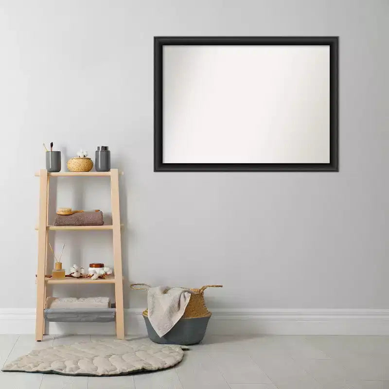 Miroir mural de salle de bain en bois non biseauté 42" x 31" Noir : rectangulaire moderne, fixation murale