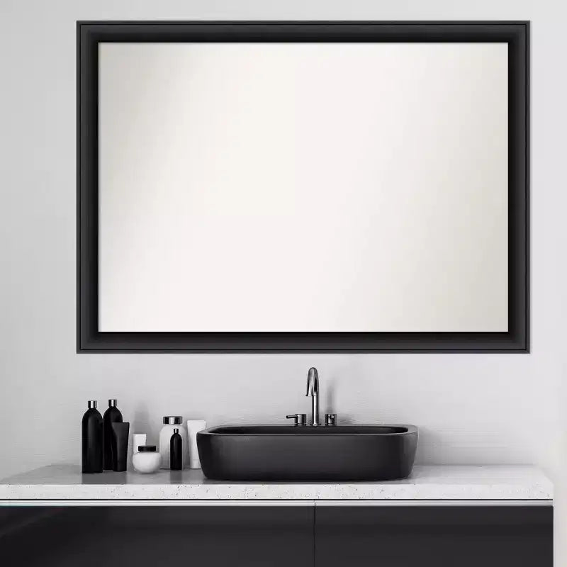 Miroir mural de salle de bain en bois non biseauté 42" x 31" Noir : rectangulaire moderne, fixation murale