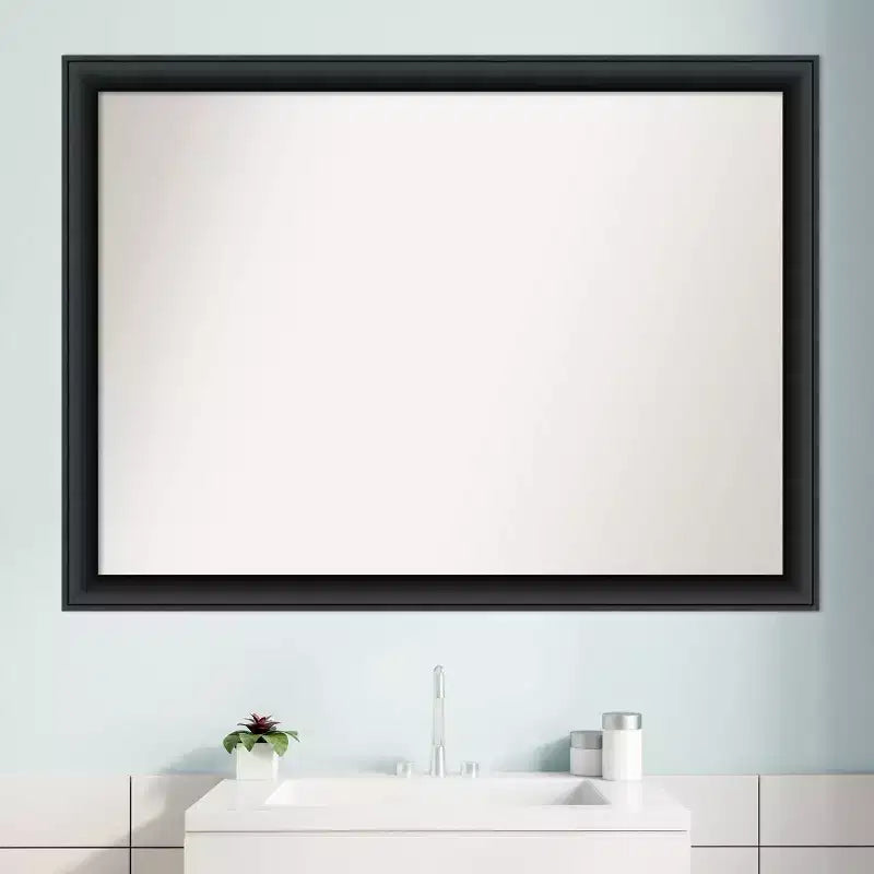 Miroir mural de salle de bain en bois non biseauté 42" x 31" Noir : rectangulaire moderne, fixation murale