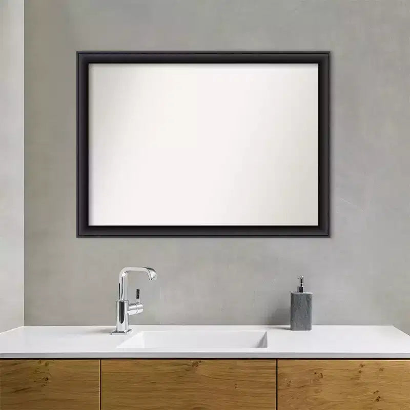 Miroir mural de salle de bain en bois non biseauté 42" x 31" Noir : rectangulaire moderne, fixation murale