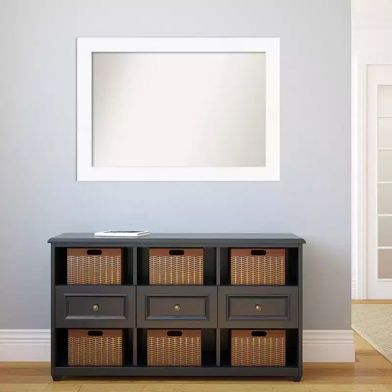 Miroir mural de salle de bain avec cadre blanc 42" x 30" (non biseauté) : Fixations incluses