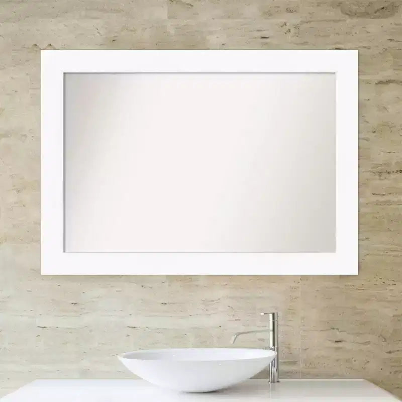 Miroir mural de salle de bain avec cadre blanc 42" x 30" (non biseauté) : Fixations incluses