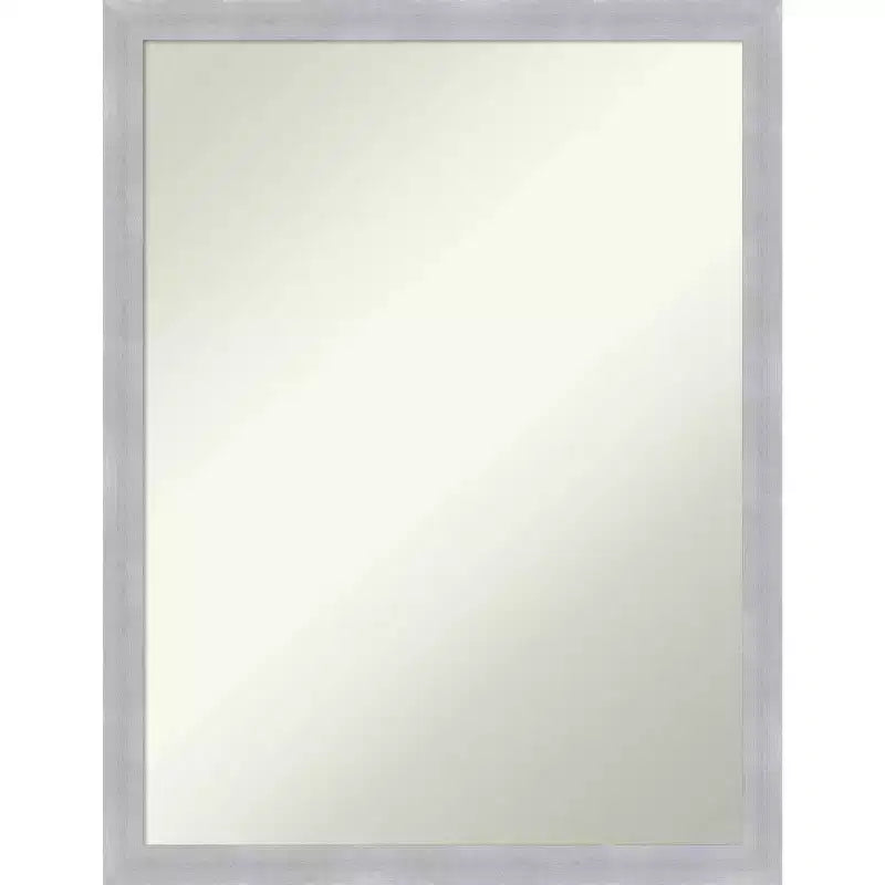 20" x 26" Non-Beveled Grace Brushed Nickel Narrow Wall Mirror - Amanti Art: Modern Rectangular Polystyrene Frame, Includes Mounting Hardware