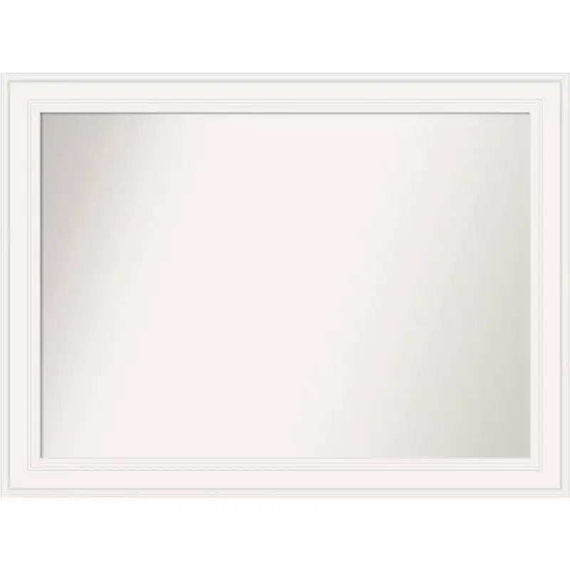44" x 33" Non-Beveled Ridge White Wall Mirror - Amanti Art: Modern Rectangle, Includes Mounting Hardware