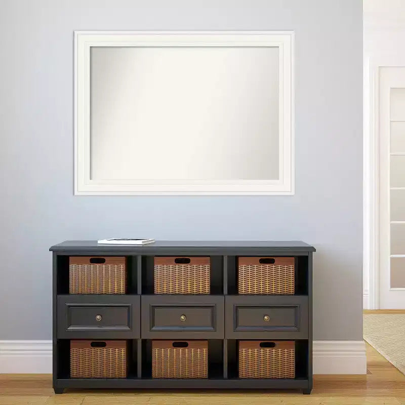 Miroir mural blanc 44" x 33" à bord non biseauté : Rectangle moderne, Quincaillerie de montage incluse