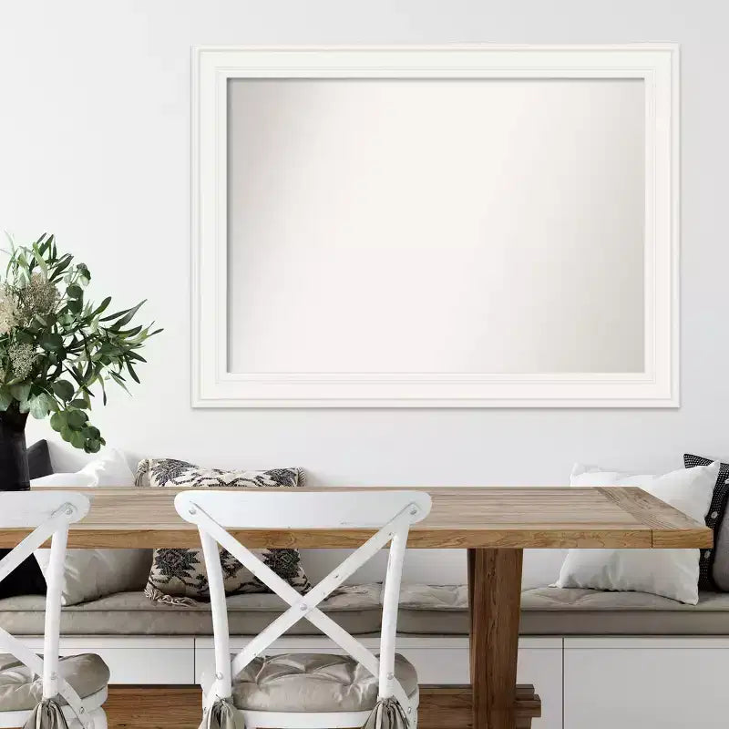Miroir mural blanc 44" x 33" à bord non biseauté : Rectangle moderne, Quincaillerie de montage incluse