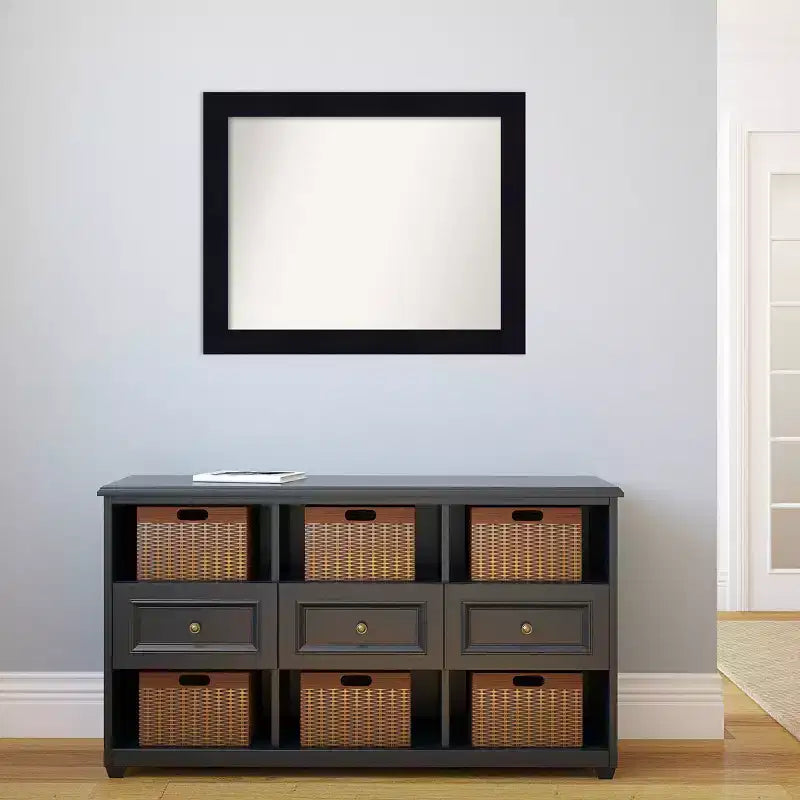 Miroir mural en bois bleu marine de 32 po x 26 po (sans biseau)