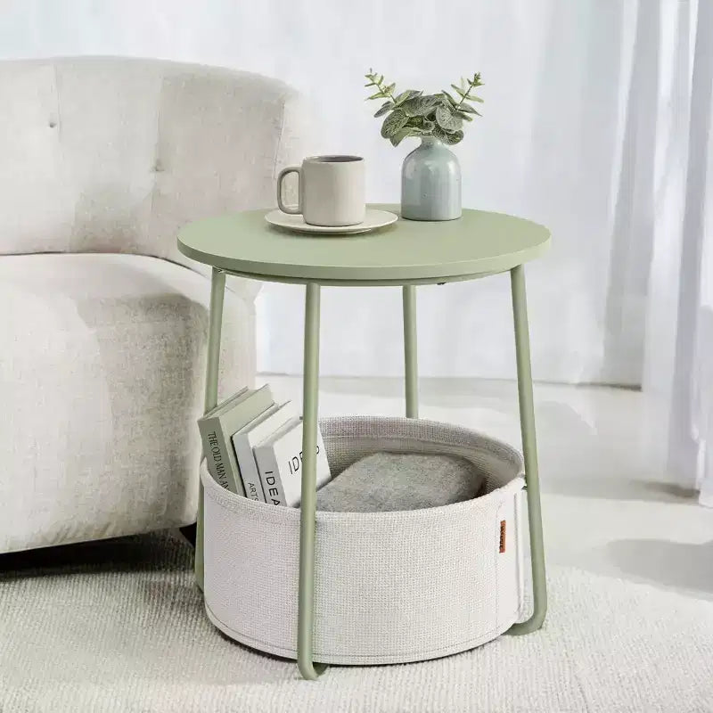 Small Side Table with Storage Round End Tables Living Room Side Tables for Small Spaces Bedroom Laurel Green and Cream White
