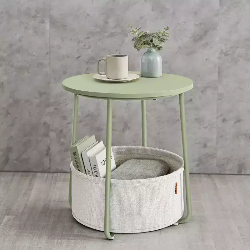 Petite Table d'appoint avec Rangement Tables d'appoint Rondes pour Salon Tables d'appoint pour Petits Espaces Chambre Vert Laurier et Blanc Crème