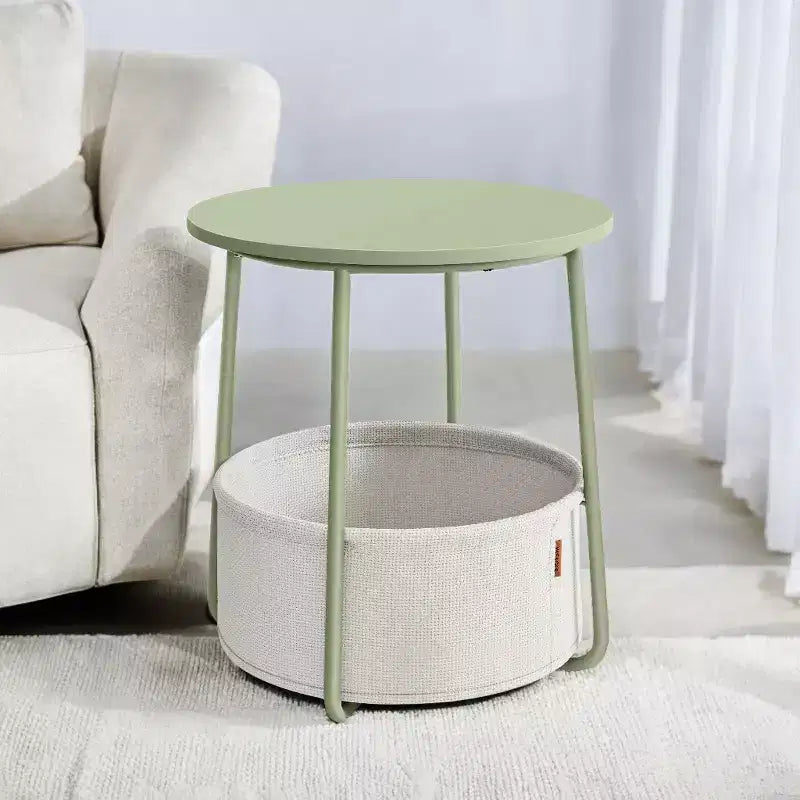 Petite Table d'appoint avec Rangement Tables d'appoint Rondes pour Salon Tables d'appoint pour Petits Espaces Chambre Vert Laurier et Blanc Crème