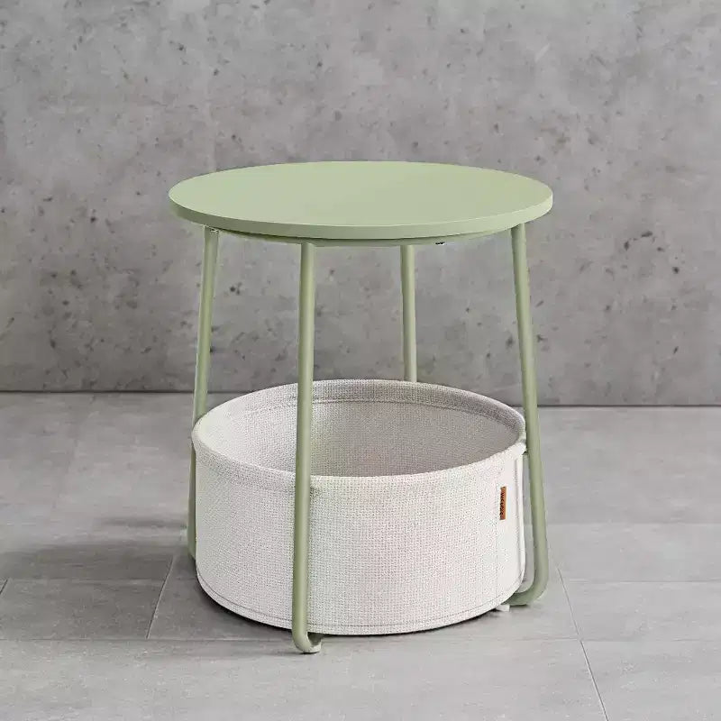 Petite Table d'appoint avec Rangement Tables d'appoint Rondes pour Salon Tables d'appoint pour Petits Espaces Chambre Vert Laurier et Blanc Crème