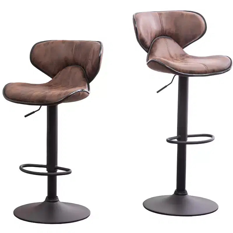 Tabouret de bar pivotant réglable rembourré avec base chromée, marron vieilli