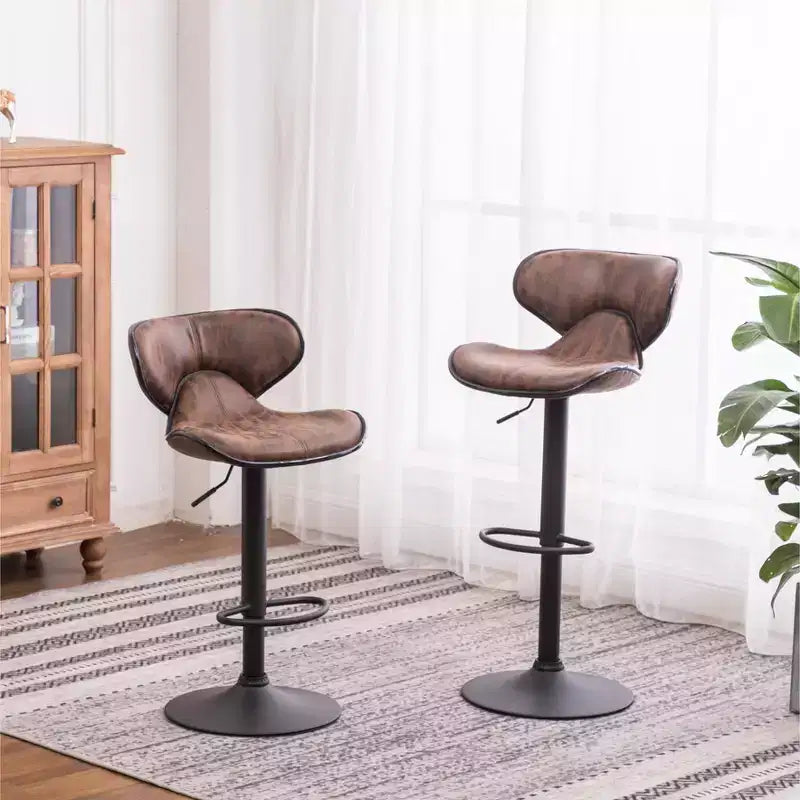 Tabouret de bar pivotant réglable rembourré avec base chromée, marron vieilli