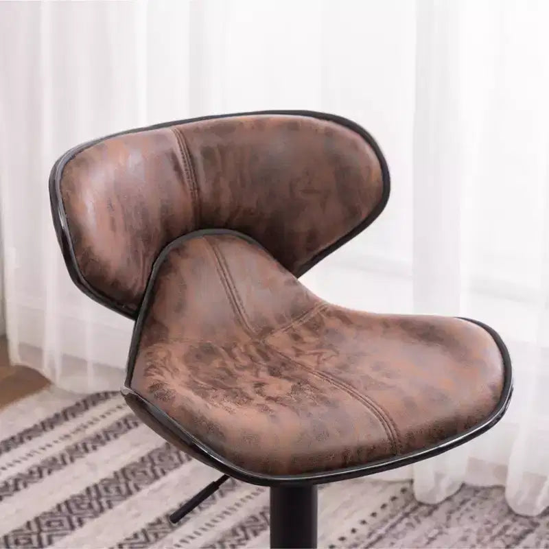 Tabouret de bar pivotant réglable rembourré avec base chromée, marron vieilli