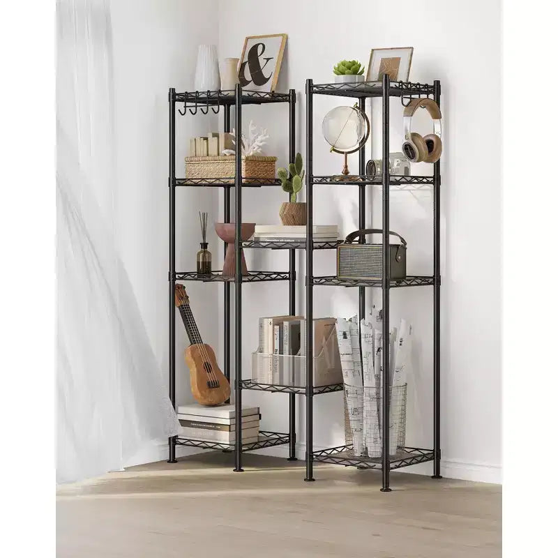 Étagère de salle de bain à 5 niveaux, meuble de rangement pour petits espaces, avec 5 tapis d'étagère, crochet amovible, design extensible