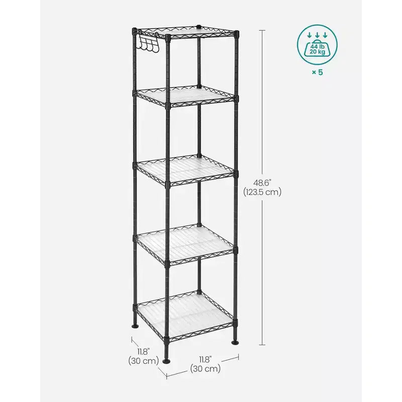 Étagère de salle de bain à 5 niveaux, meuble de rangement pour petits espaces, avec 5 tapis d'étagère, crochet amovible, design extensible