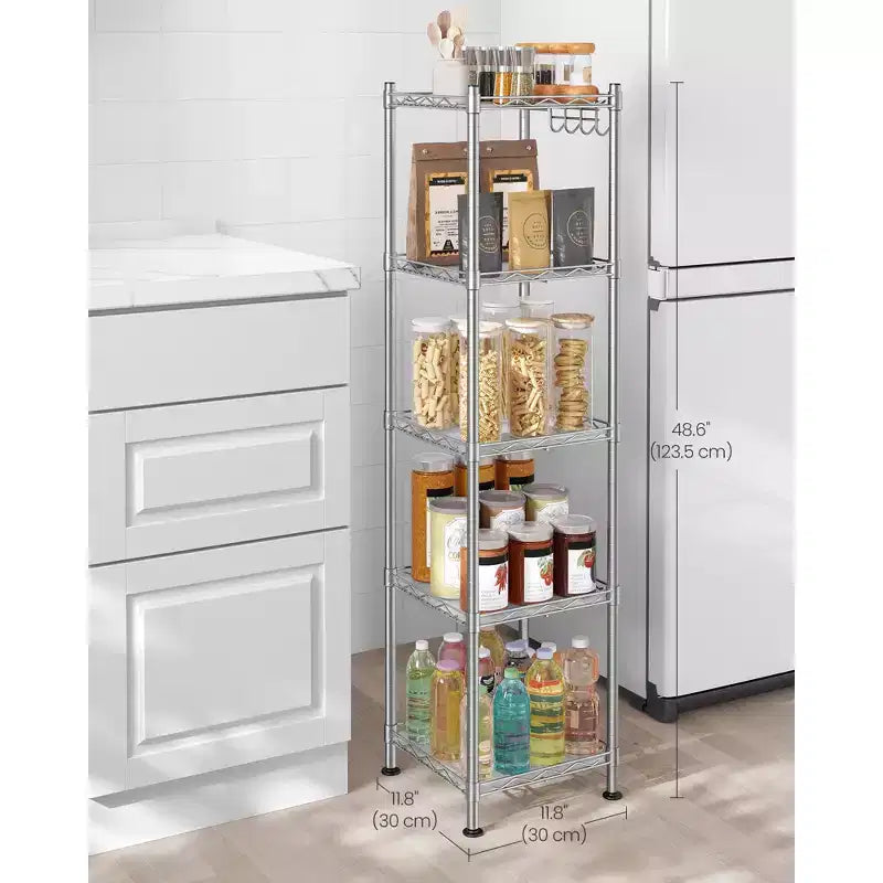 Étagère de salle de bain à 5 niveaux, meuble de rangement pour petits espaces, avec 5 tapis d'étagère, crochet amovible, design extensible