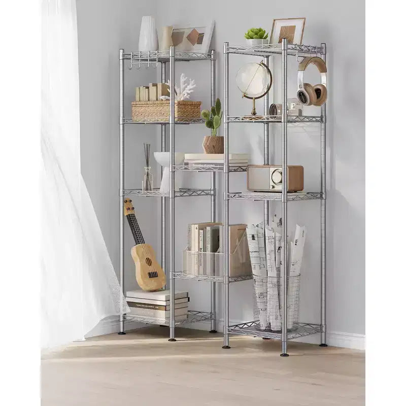 Étagère de salle de bain à 5 niveaux, meuble de rangement pour petits espaces, avec 5 tapis d'étagère, crochet amovible, design extensible