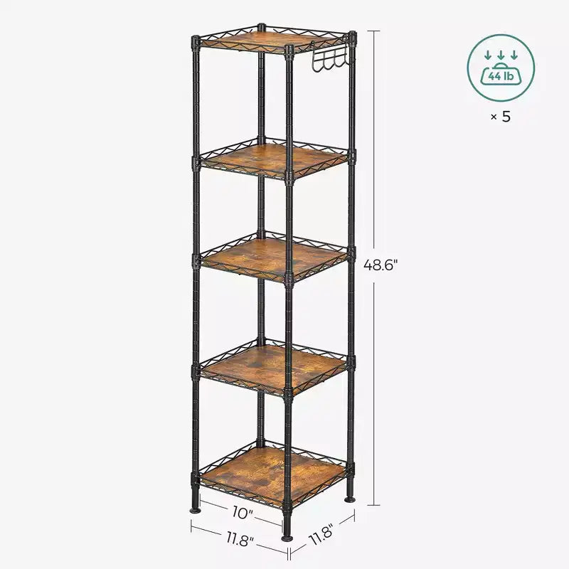 Étagère de salle de bain à 5 niveaux, meuble de rangement pour petits espaces, avec 5 tapis d'étagère, crochet amovible, design extensible