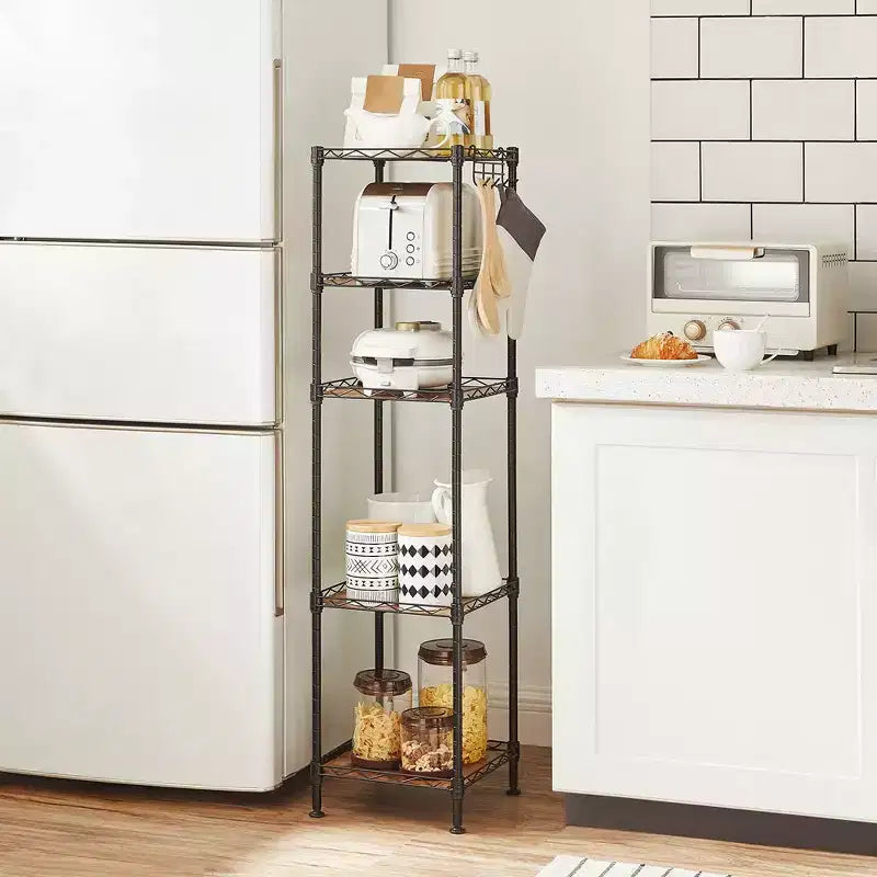 Étagère de salle de bain à 5 niveaux, meuble de rangement pour petits espaces, avec 5 tapis d'étagère, crochet amovible, design extensible