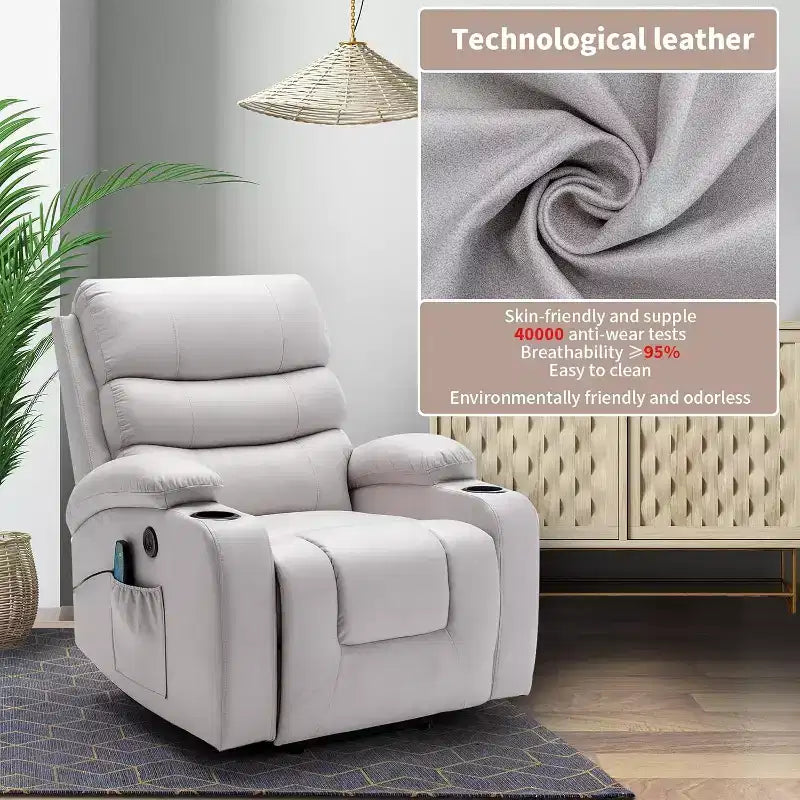 Fauteuil inclinable releveur en cuir avec massage et chauffage