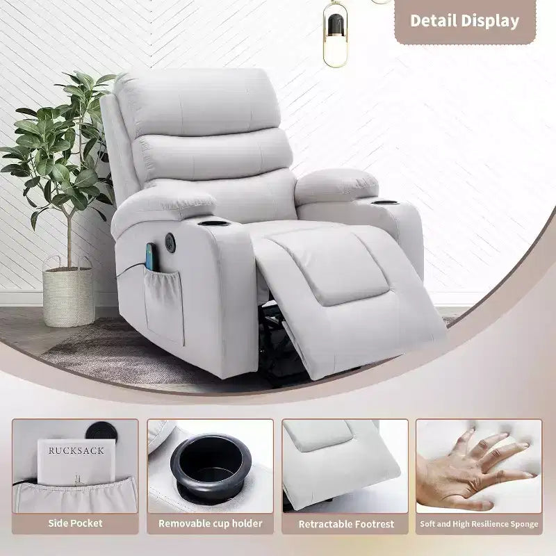 Fauteuil inclinable releveur en cuir avec massage et chauffage