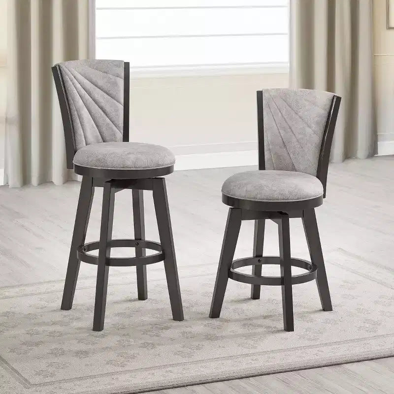 Kings Brand Furniture Boyce 29 Upholstered Counter Hight Swivel Stools, Set of 2, Silver/Gray