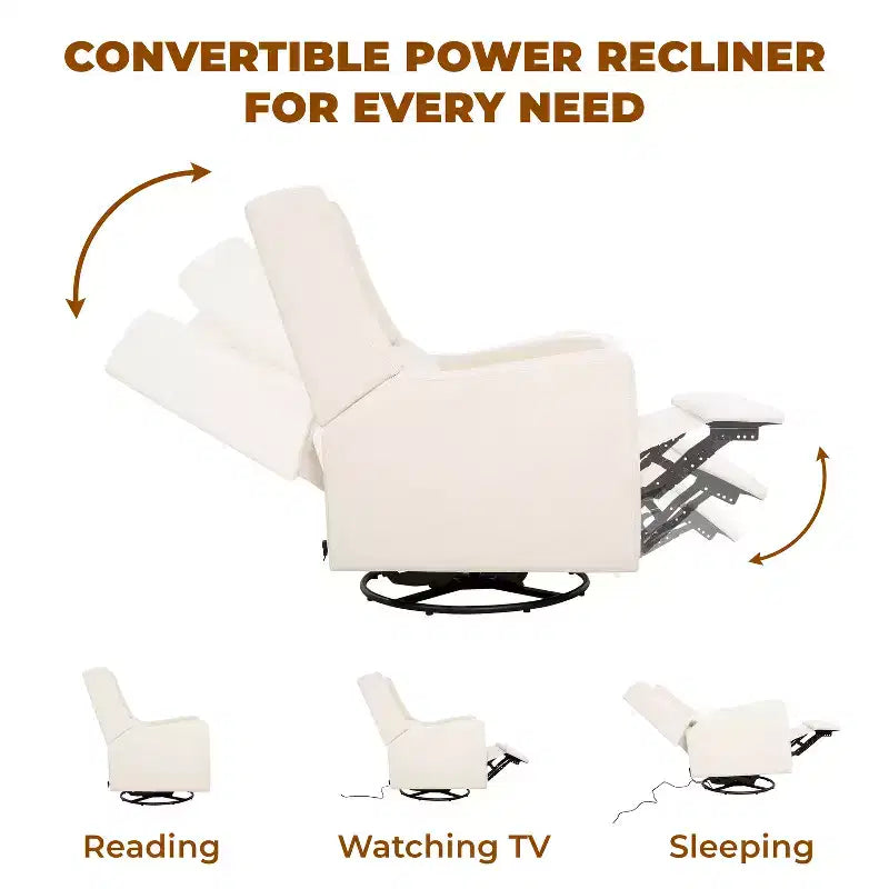 Fauteuil inclinable de luxe motorisé avec port de charge USB, fonction pivotante et support lombaire pour un confort optimal en chambre de bébé