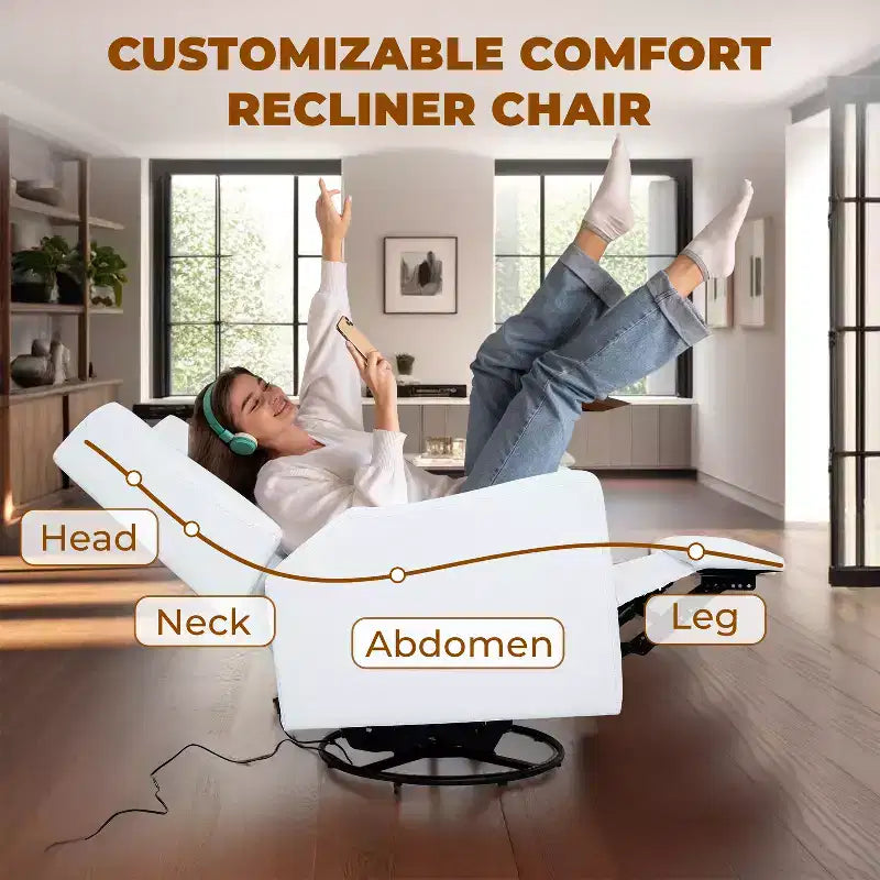Fauteuil inclinable de luxe motorisé avec port de charge USB, fonction pivotante et support lombaire pour un confort optimal en chambre de bébé