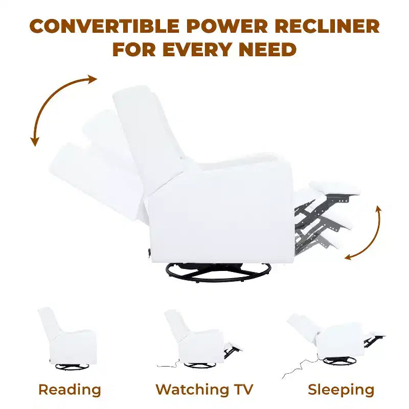 Fauteuil inclinable de luxe motorisé avec port de charge USB, fonction pivotante et support lombaire pour un confort optimal en chambre de bébé