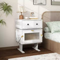 Famapy 360 Swivel Bedside Table with Drawer and Transparent Glass Cabinet Nightstand