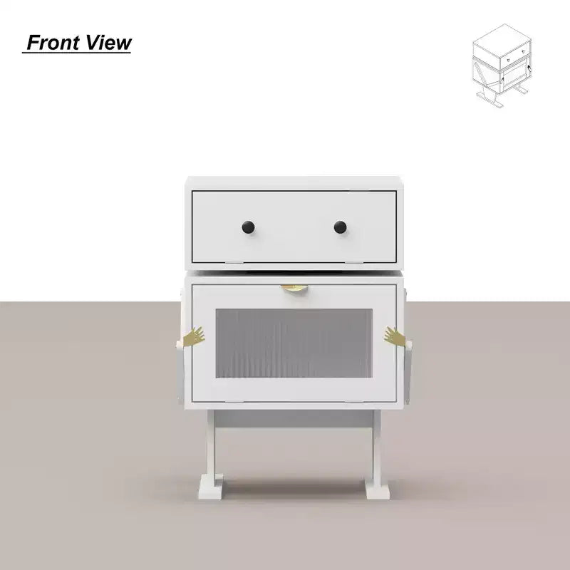 Table de chevet pivotante à 360° avec tiroir et meuble en verre transparent