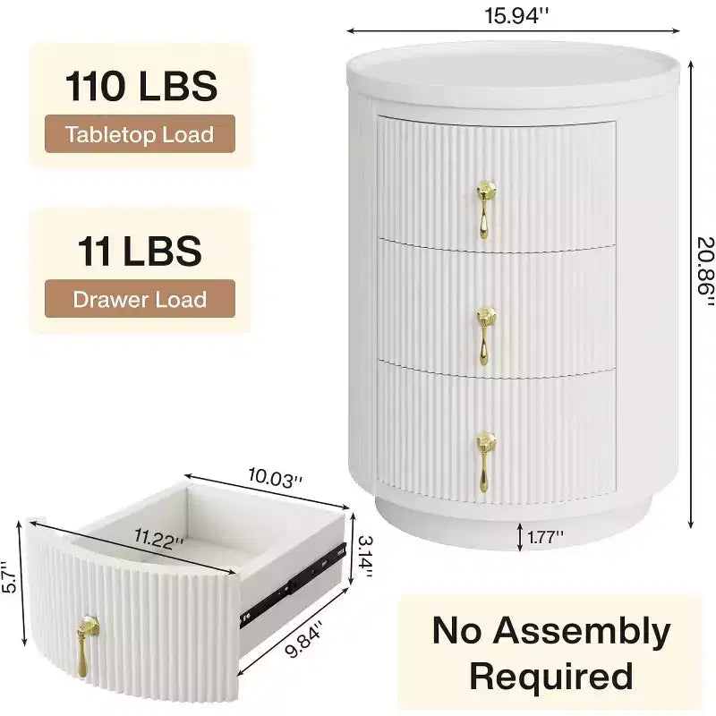 Table de chevet 3 tiroirs, sans assemblage, blanc