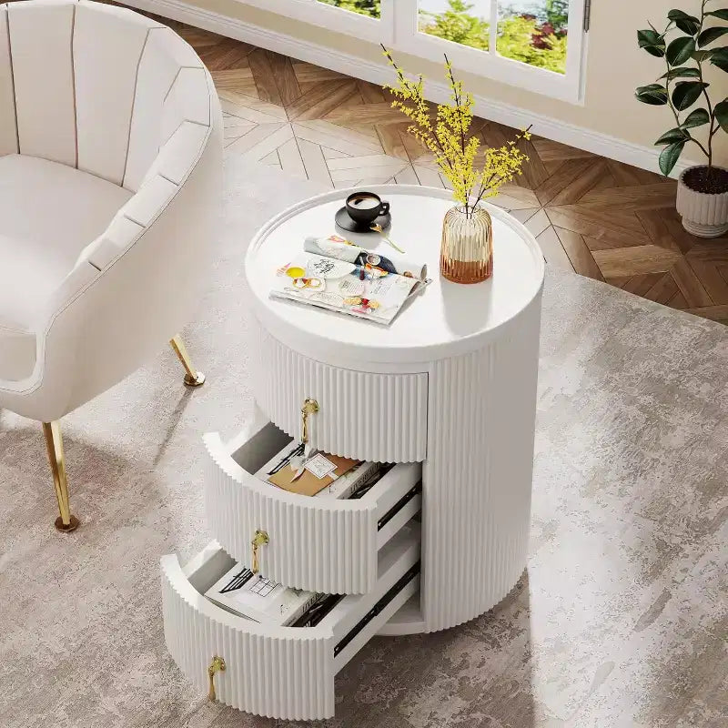 Table de chevet 3 tiroirs, sans assemblage, blanc