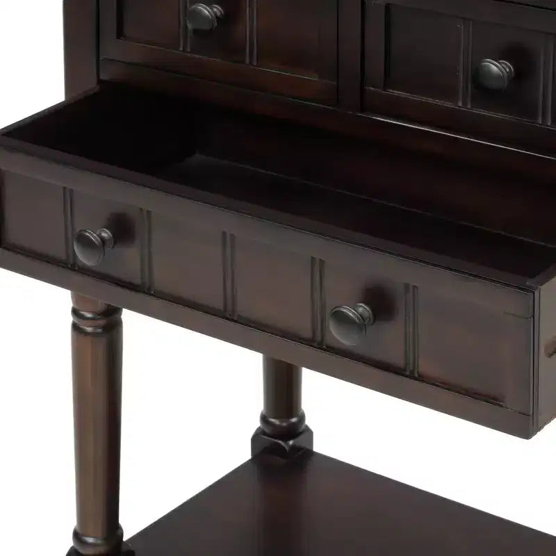 Console étroite classique avec trois tiroirs de rangement et une étagère inférieure