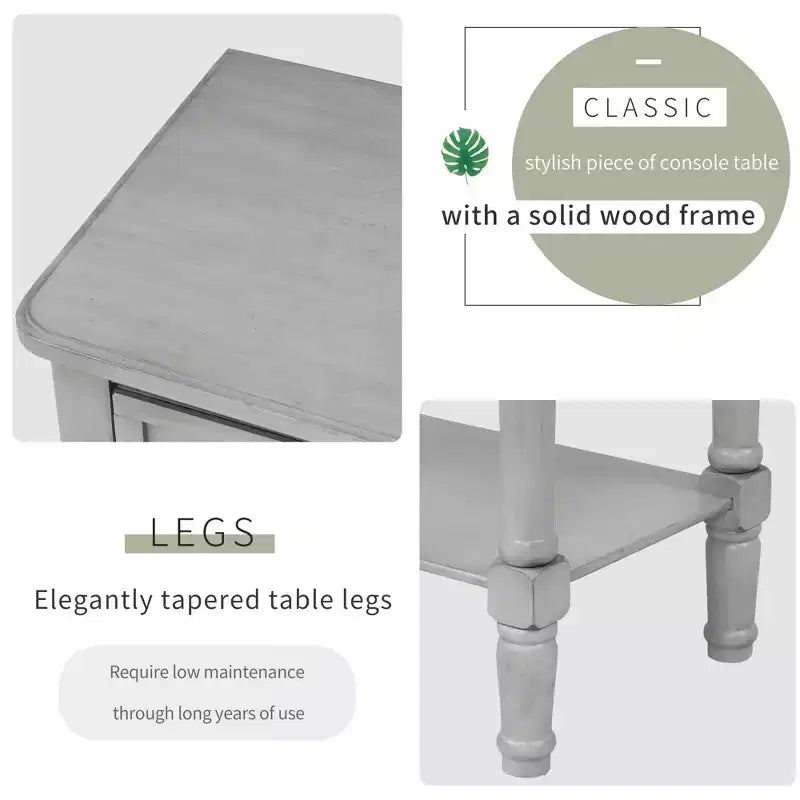 Console étroite classique avec trois tiroirs de rangement et une étagère inférieure