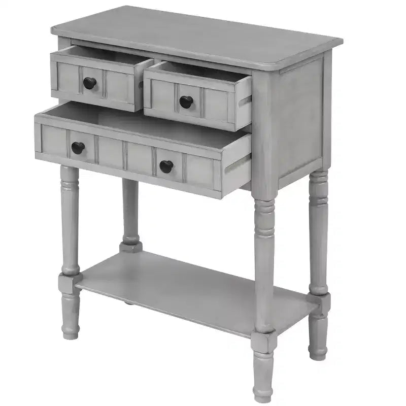 Console étroite classique avec trois tiroirs de rangement et une étagère inférieure