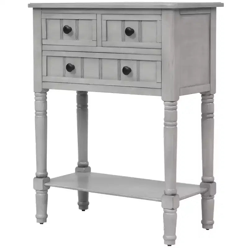 Console étroite classique avec trois tiroirs de rangement et une étagère inférieure