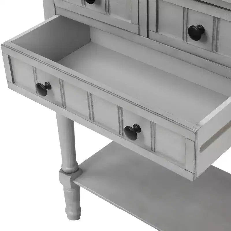 Console étroite classique avec trois tiroirs de rangement et une étagère inférieure