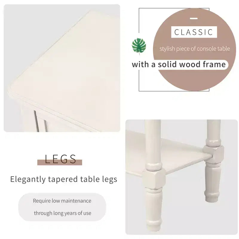 Console étroite classique avec trois tiroirs de rangement et une étagère inférieure