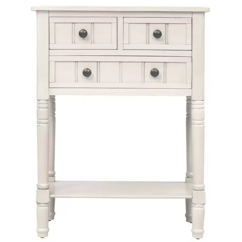 Console étroite classique avec trois tiroirs de rangement et une étagère inférieure